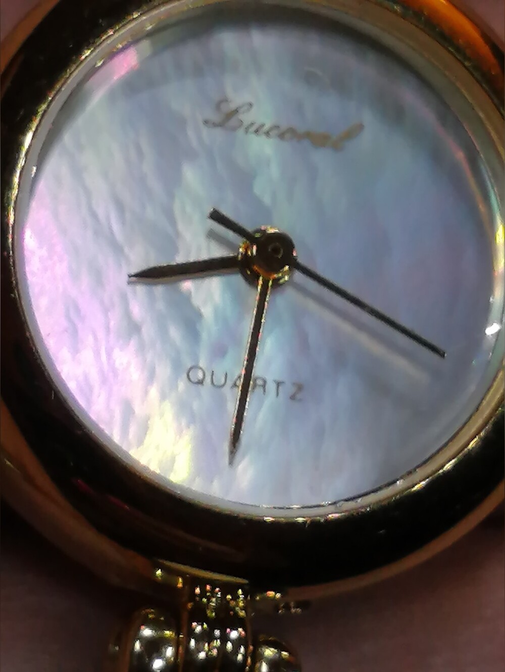 Rainbow Mother Of Pearl In Gold Plate Vintage Working Watch By Lucoral 8 " Long